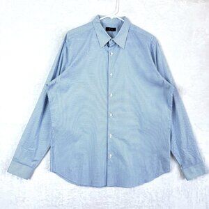 Theory Sylvain Mast Geometric Button Down Long Sleeve Dress Shirt Mens XL Blue